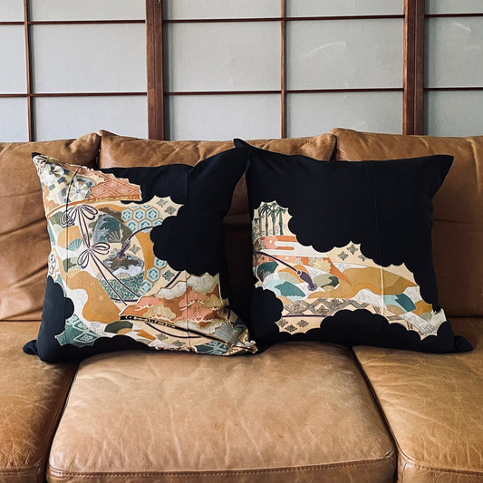 Kurotome [Karahanamon] Antique cushion (2 pieces/set)