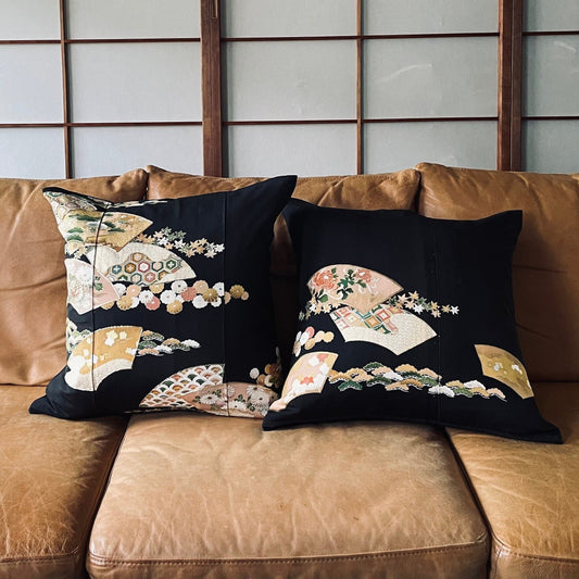 Kurotome [Auspicious pattern for removing haze] Antique cushion (2 pieces/set)